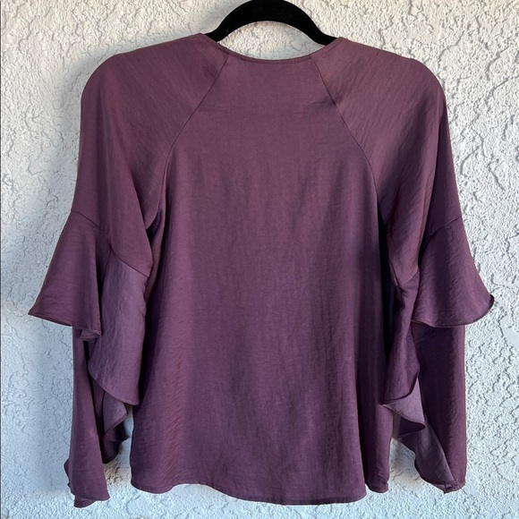 Express Women's Plum Ruffle Sleeve Blouse - Picture 11 of 16